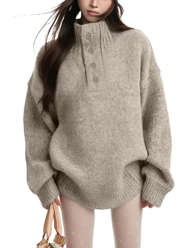 Turtleneck Henley Melange Oversized Sweater