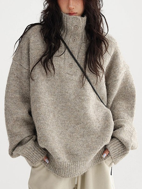 Turtleneck Henley Melange Oversized Sweater