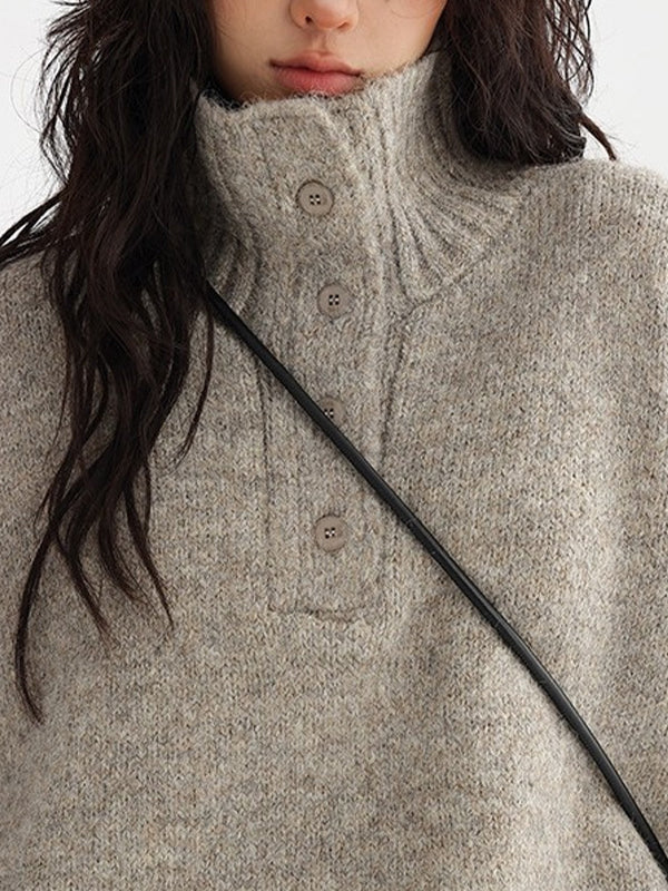 Turtleneck Henley Melange Oversized Sweater