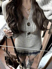 V-Neck Plain Button Sweater