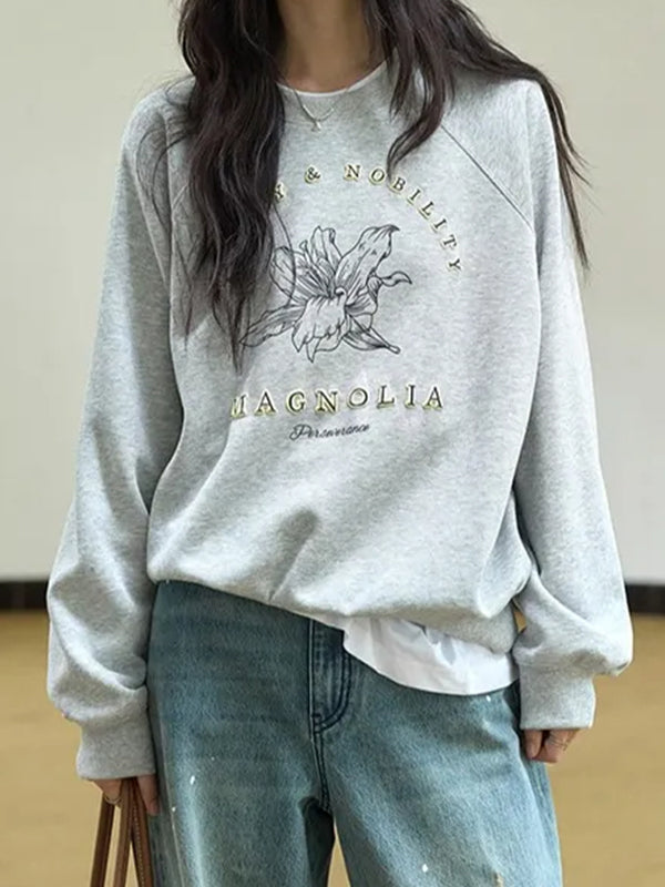 Floral Lettering Print Sweatshirts