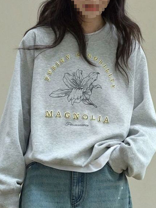 Floral Lettering Print Sweatshirts