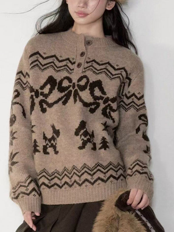 Henley Jacquard Sweater