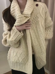 Collar Plain Cable Knit Sweater