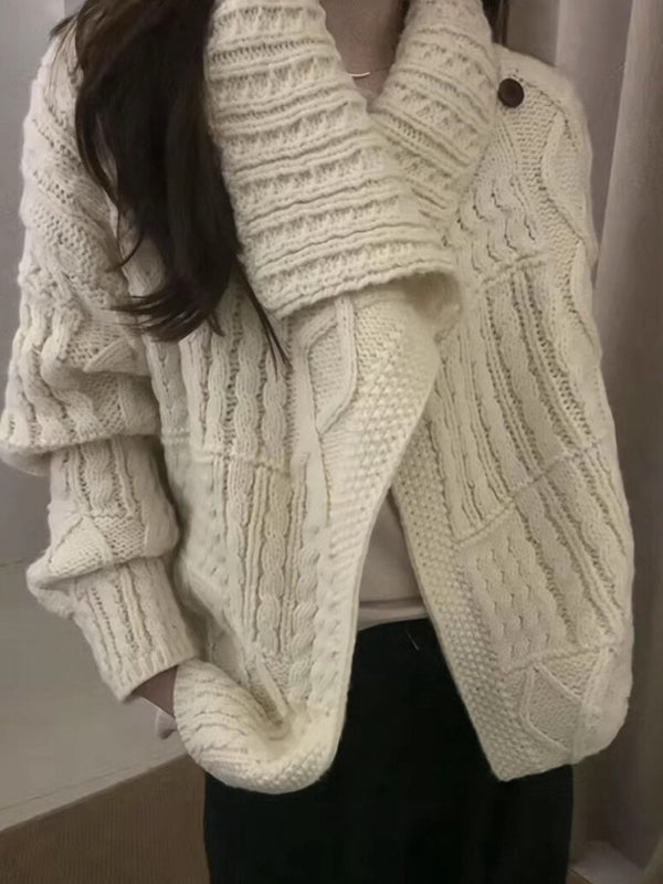 Collar Plain Cable Knit Sweater