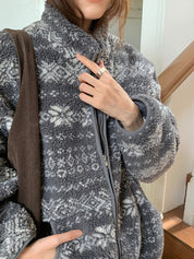 Stand Collar Jacquard Fleece Sweater