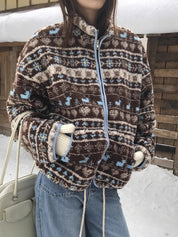 Stand Collar Jacquard Fleece Sweater