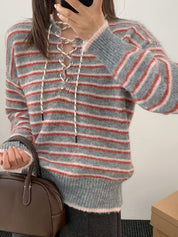 V-Neck Lace Up Sweater