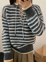 V-Neck Lace Up Sweater