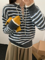 V-Neck Lace Up Sweater