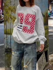 Round Neck Numbering Print Sweatshirt