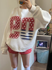 Round Neck Numbering Print Sweatshirt