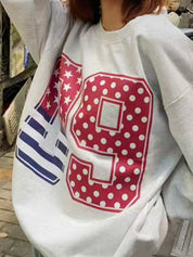 Round Neck Numbering Print Sweatshirt