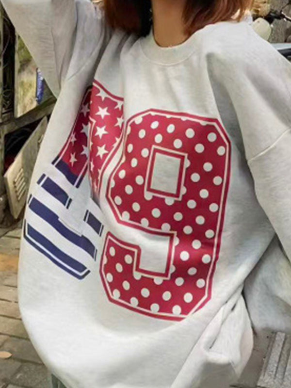 Round Neck Numbering Print Sweatshirt