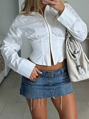 V-Neck Button-Down Slim-Fit Long Sleeves