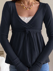 Cross V-Neck Strap Shirt Long Sleeve