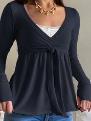 Cross V-Neck Strap Shirt Long Sleeve