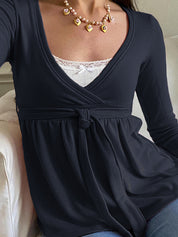 Cross V-Neck Strap Shirt Long Sleeve