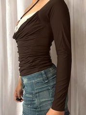 Round Neck Hollow-Out Tops Long Sleeve