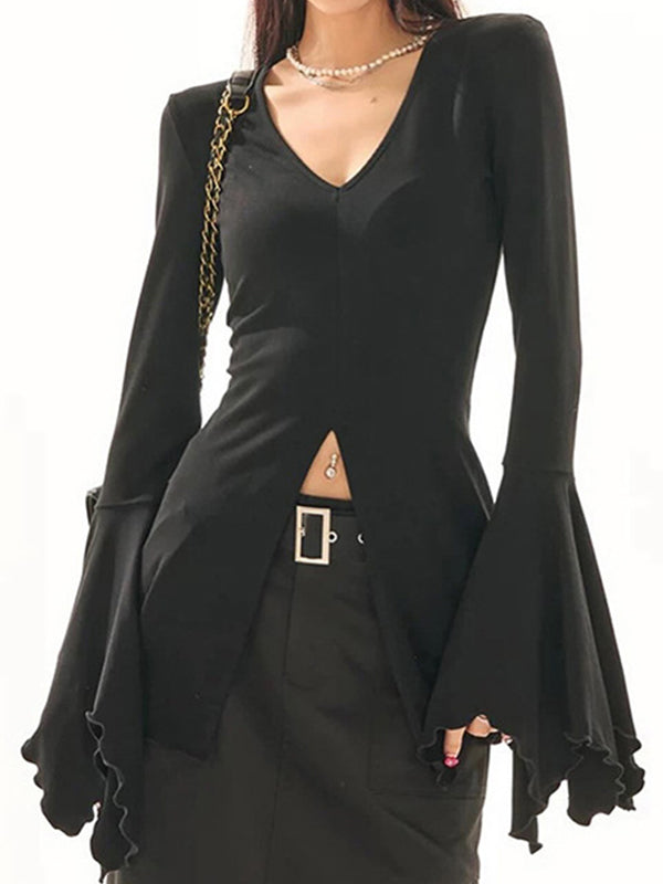 Fitted  Flared Tops Long Sleeve