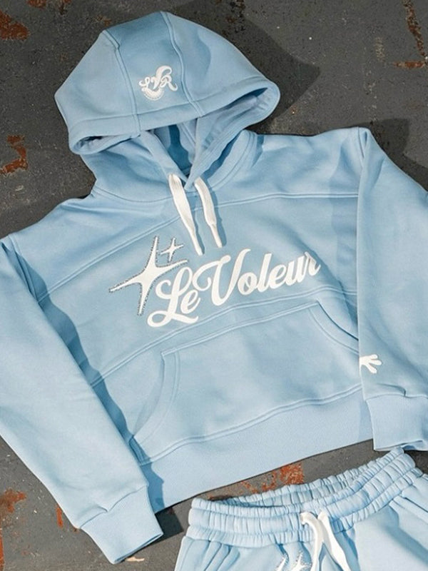 Heat-Pressed Rhinestone Print Hoodie