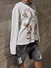 Y2K Leopard Print Round Neck T-Shirt Long Sleeve