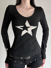 Dark-Style Star-Print Long Sleeve