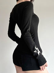 Dark-Style Star-Print Long Sleeve