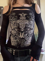 Wing Print T-Shirt Long Sleeve