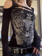 Wing Print T-Shirt Long Sleeve