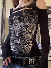 Wing Print T-Shirt Long Sleeve