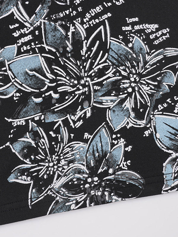 Retro-Style Plant Floral Slim-Fit Long Sleeve