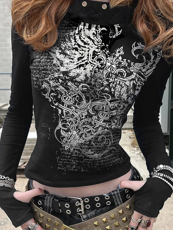 Retro Print Dark Long Sleeve