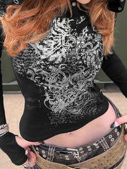 Retro Print Dark Long Sleeve