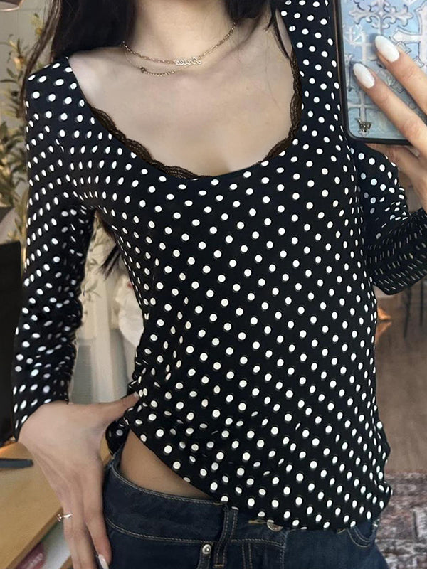 Polka Dot Print Casual Long Sleeve