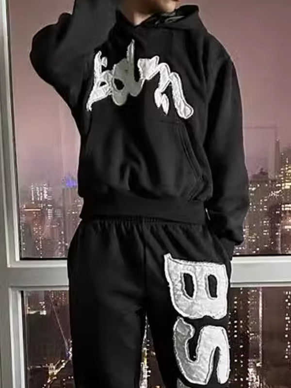 Patch Print Pocket Hoodie Sweatshirts