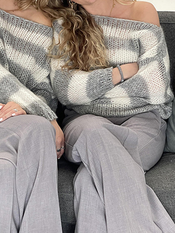 Striped Round Neck Sweater Long Sleeve