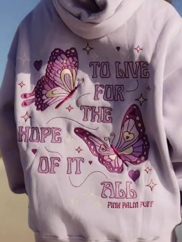 Butterfly Embroidered Print Sweatshirt
