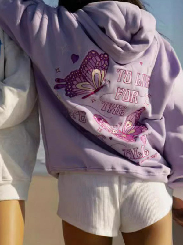 Butterfly Embroidered Print Sweatshirt