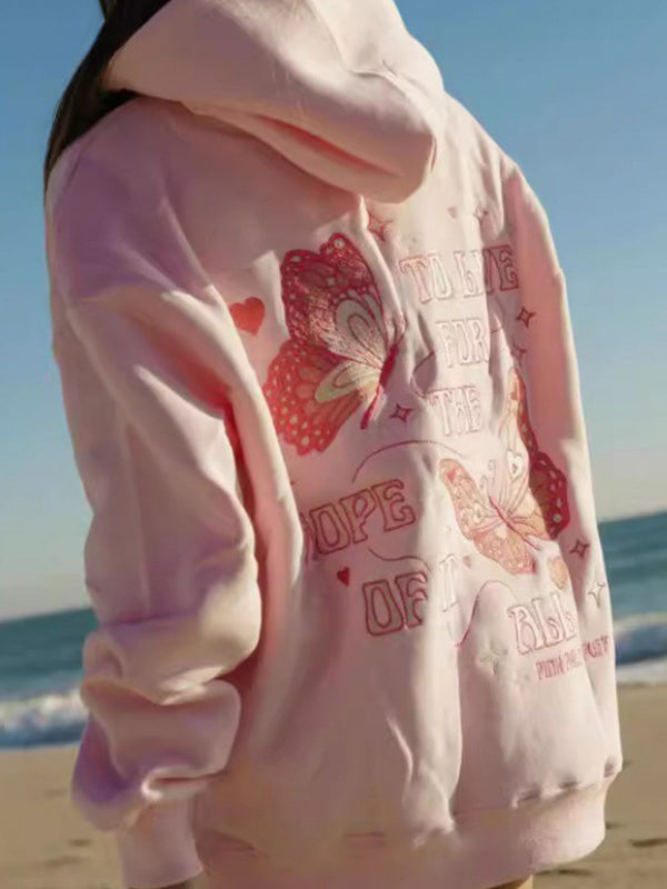 Butterfly Embroidered Print Sweatshirt