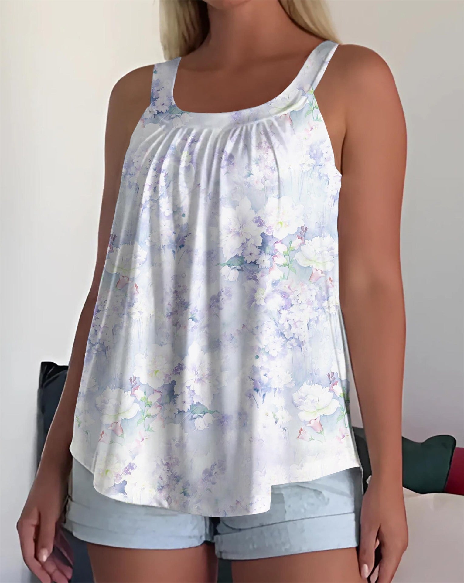 Solid Color Pleated Tank Top