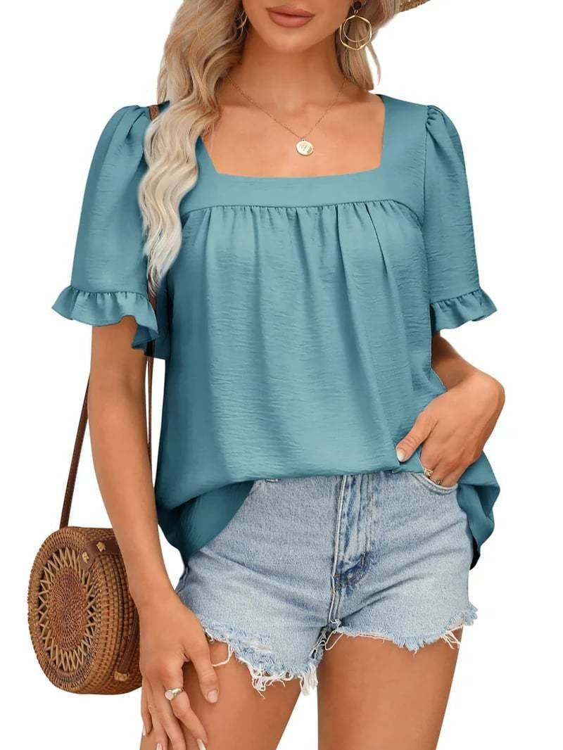 Womens Peplum Sqaure Neck Blouses
