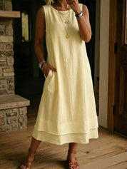 Women's Loose Fit Drapey Crewneck Dress with Pockets
