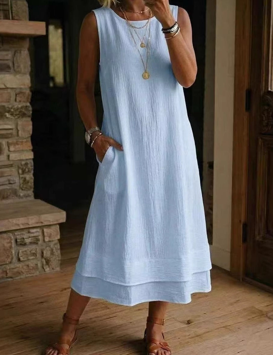 Women's Loose Fit Drapey Crewneck Dress with Pockets