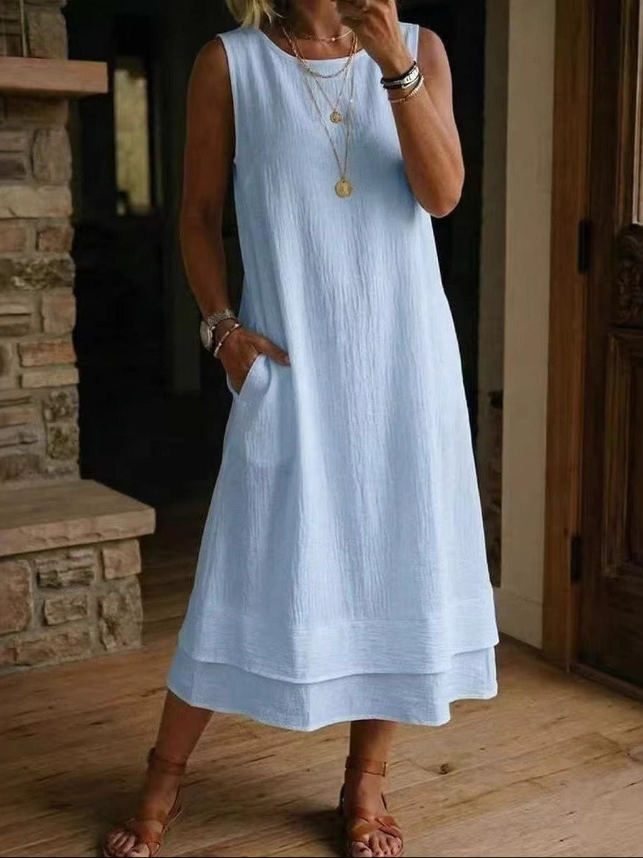Women's Loose Fit Drapey Crewneck Dress with Pockets