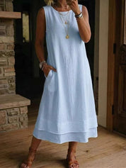 Women's Loose Fit Drapey Crewneck Dress with Pockets