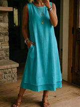 Women's Loose Fit Drapey Crewneck Dress with Pockets
