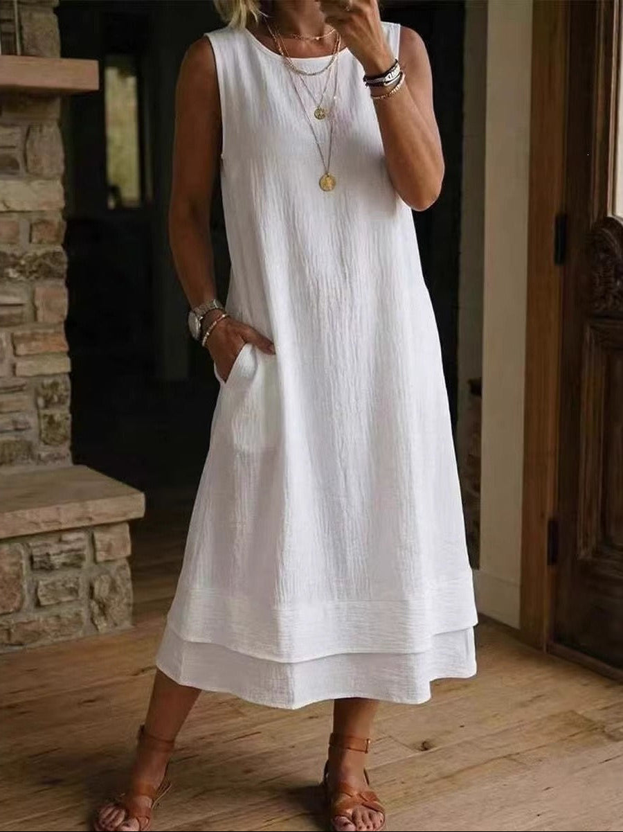 Women's Loose Fit Drapey Crewneck Dress with Pockets