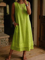 Women's Loose Fit Drapey Crewneck Dress with Pockets