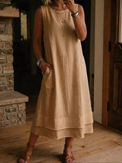 Women's Loose Fit Drapey Crewneck Dress with Pockets